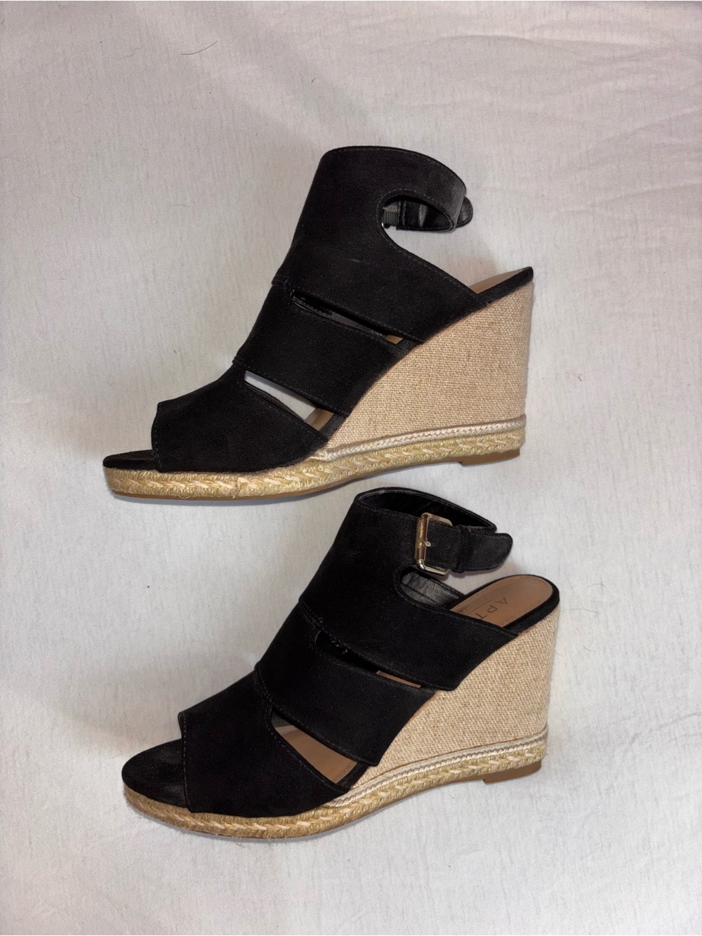 APT. 9 Black Suede Wedge Sandals with Jute Heel Size 7